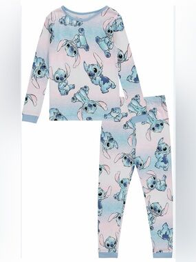 Kids Pink & Blue Stitch Print Pajama Set Size 8